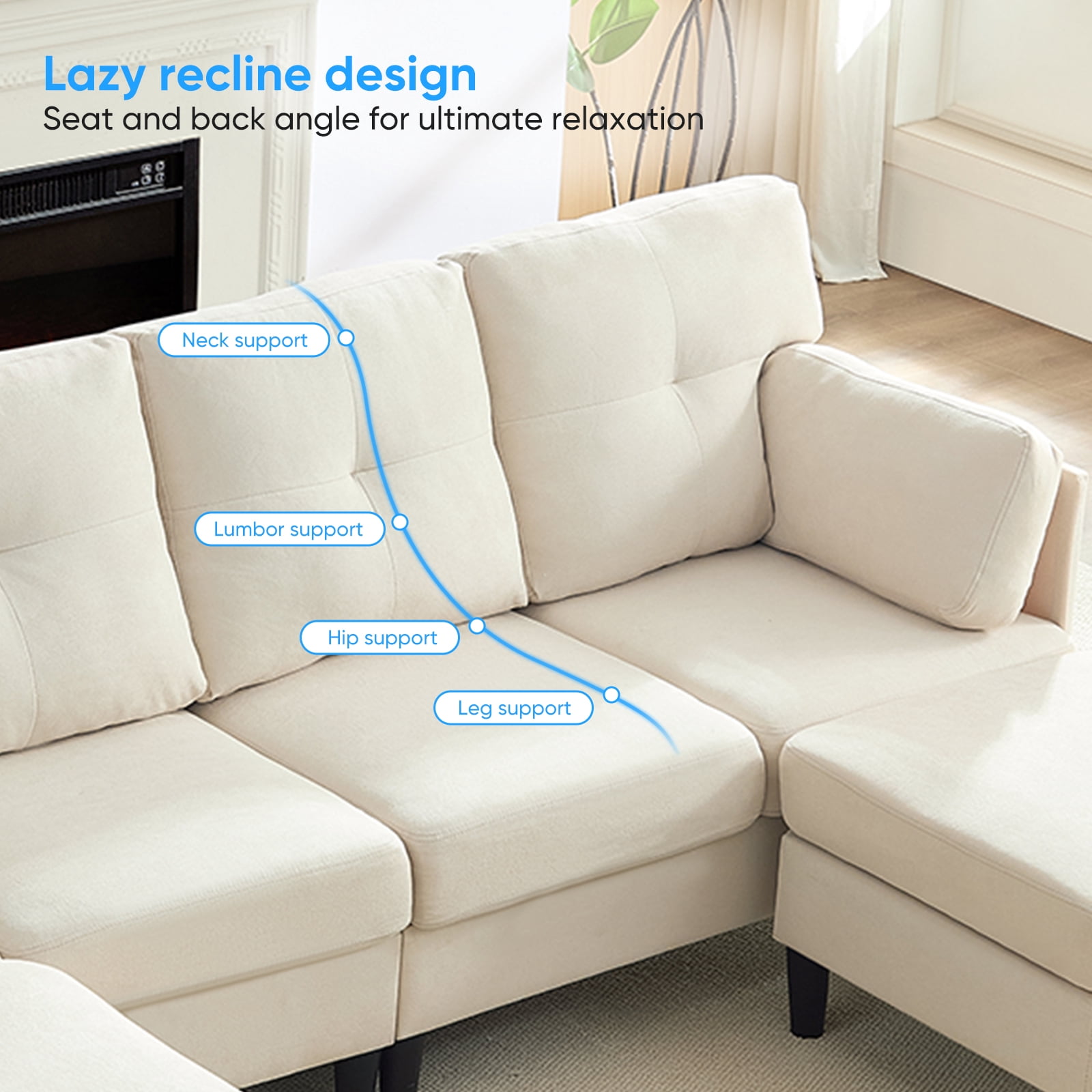 ijuicy Convertible U/L Shaped Sectional Sofa with Chaises , 6 Seater Couch for Living Room, Beige