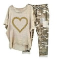 thumbnail image 1 of Ensembles 2 Pcs pour Femmes Été Imprimé Col Rond Manches Mi-Longues Chandail Chemise Hauts + Pantalon Ensemble 2 Pcs en Liquidation, 1 of 6
