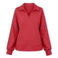 thumbnail image 6 of Waffle Knit Sweatshirt for Women Oversized Lapel V-Neck Long Sleeve Pullover with Pockets Loose Casual Fall Winter Top, 6 of 9