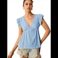 thumbnail image 1 of Blusa de Tirantes con Cuello en V, Mangas con Volantes y Ojales Acampanados para Mujer Azul XL, 1 of 7