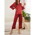 thumbnail image 4 of Womens Silk Satin Pajama Set Long Sleeve Notch Collar Loungewear Two Piece Sleepwear Button Down Pj Set, 4 of 6