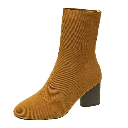 

Ki-8Jcud Fashion Boots Fashion Women Fabric Cloth Solid Color Autumn Thick Sole Square Heels Slip On Mid Booties Round Toe Shoes Rain Boots Women Wide Calf Size 7 Wide Calf Winter Boots For Women Si