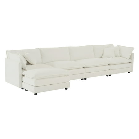 Modular Sectional Sofa for Living Room,U Shaped Couch 5 Seater Convertible Sectional Couch with 1 Ottoman ,White Chenille