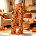thumbnail image 2 of DHFJKG Womens Halloween Pajamas Pants Pumpkin Print Wide Leg Drawstring Waist Palazzo Loungewear Pants, 2 of 5