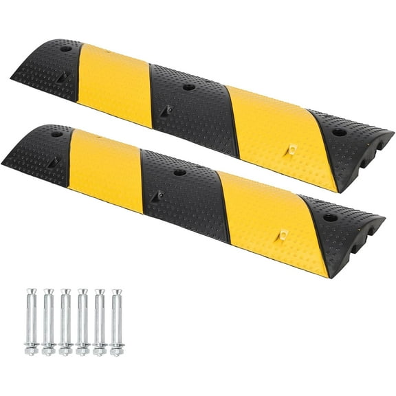 Riedhoff 2 Pack Speed Bumps for Driveway, 39.4 x 11.8", Black & Yellow