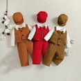 thumbnail image 5 of Esaierr Toddler Baby Boys Clothes 1-2Y Infant Long Sleeve Gentleman Outfits + Suspender Pants + Bowtie + Vest +Hat Baby Boy Suit Set, 5 of 8