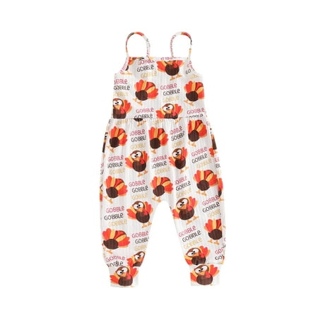 

Woshilaocai Baby Girl Thanksgiving Romper Overalls Casual Turkey Print Jumpsuit