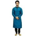 thumbnail image 3 of Atasi Men's Casual Dupion Kurta Pyjama Blue Mandarin Collar Ethnic Shirt-S, 3 of 9