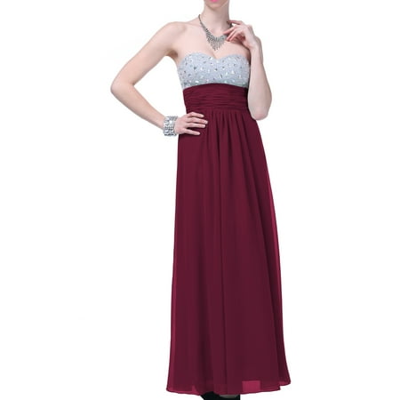 Faship Womens Crystal Beading Full Length Evening Gown Formal Dress Burgundy -