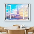 thumbnail image 3 of wall26 Canvas Print Wall Art Window View Pastel Sunset Eiffel Tower Paris France Wilderness Nature Photography Realism Scenic Landscape Colorful Multicolor for Living Room, Bedroom, Office - 24", 3 of 5
