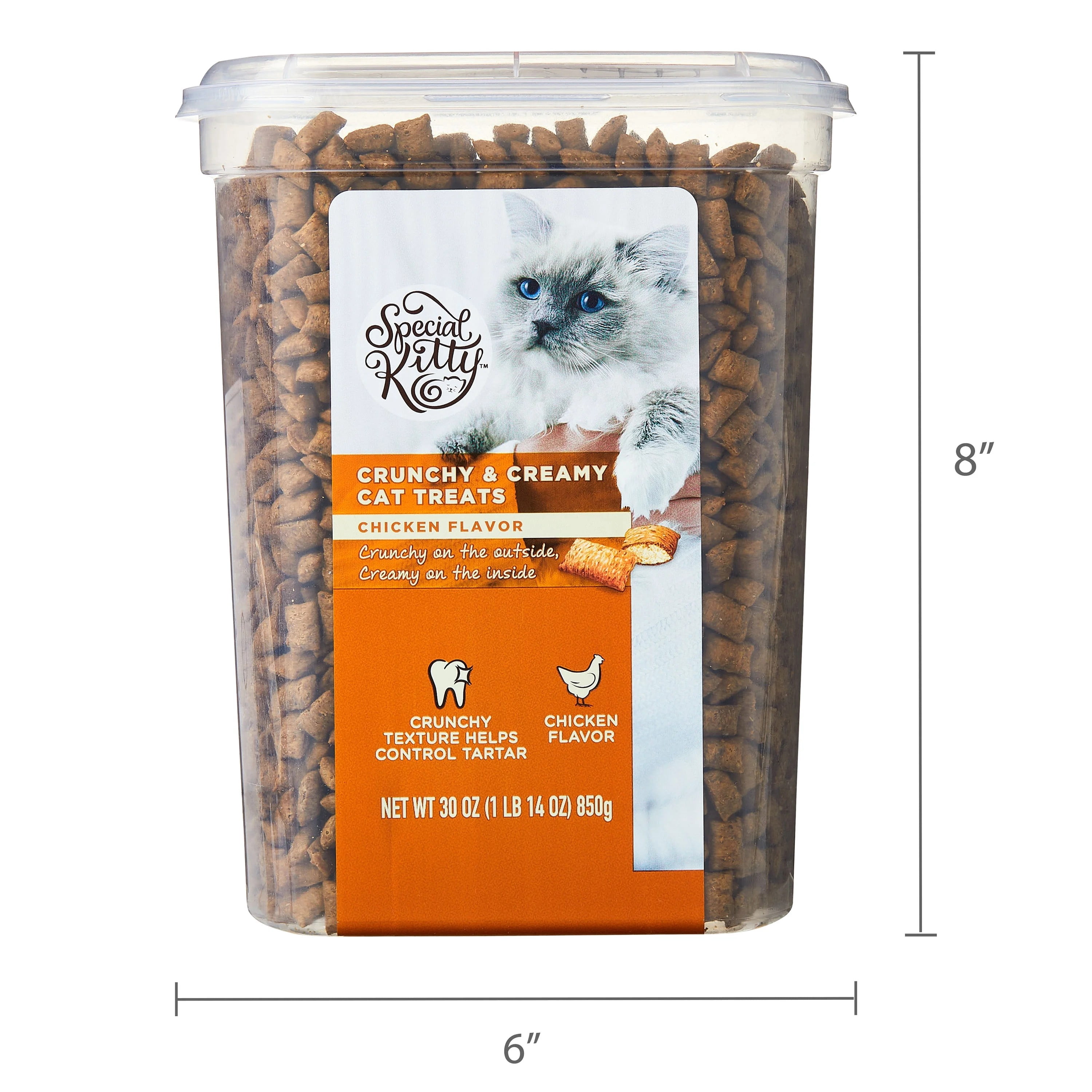 (4 pack) Special Kitty Crunchy & Creamy Dry Cat Treats, Chicken Flavor, 30 oz