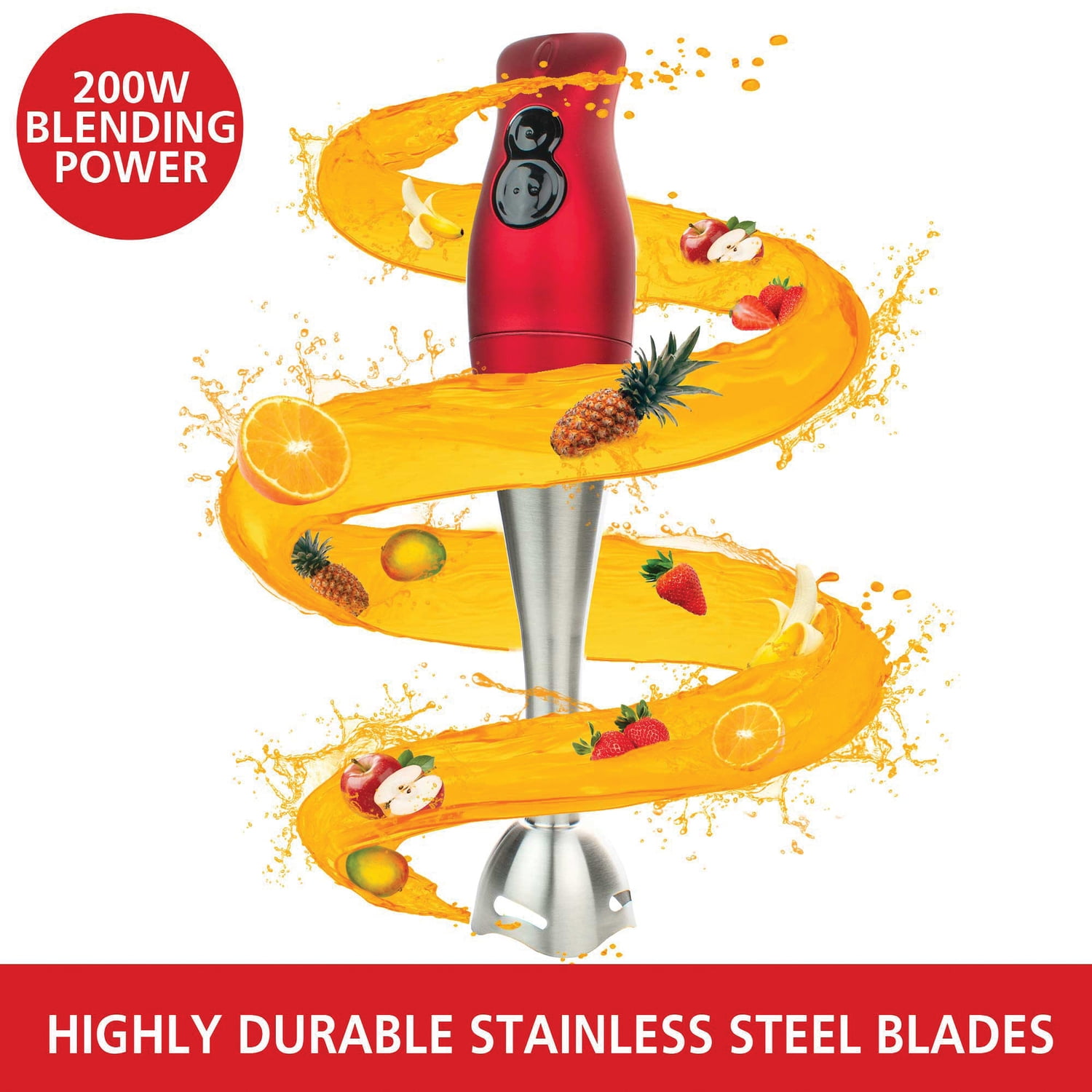 Brentwood 2-Speed Corded Hand Blender, Red