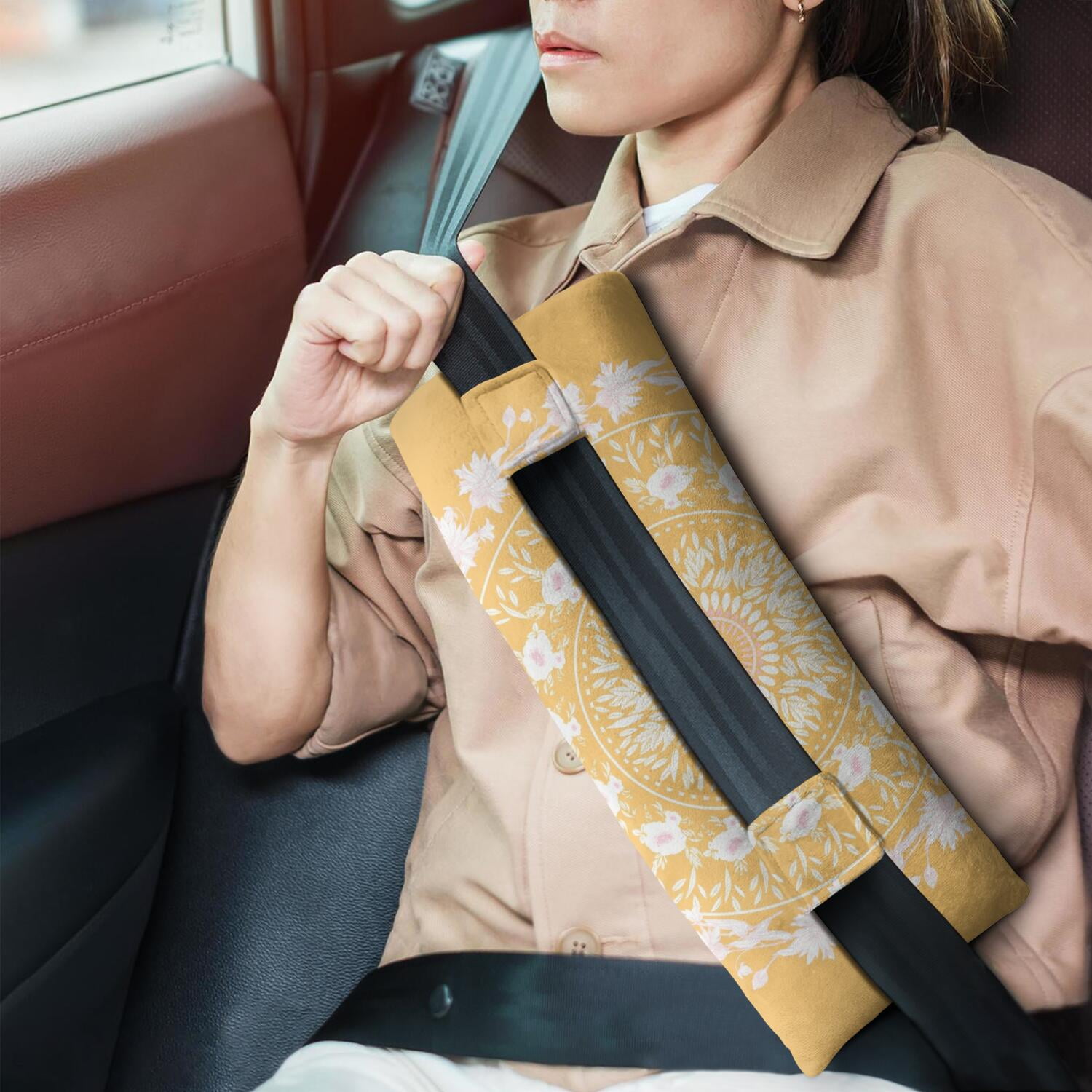 Recovery Seat Belt Pillow Post-Mastectomy & Heart Surgery Support (Rustic Folk)