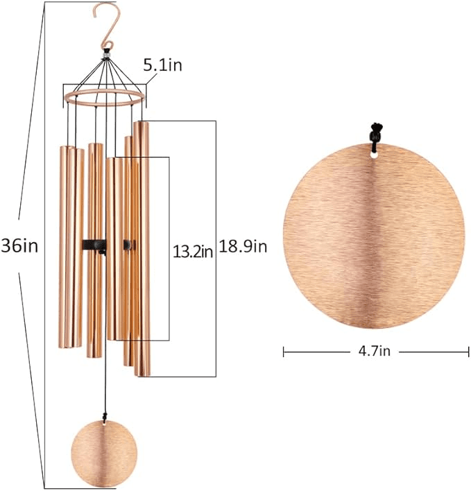 Premium 36-Inch Deep Tone Wind Chimes with 6 Metal Tubes - Elegant Memorial Chime for Mom, for Housewarming and Christmas Rose Gold