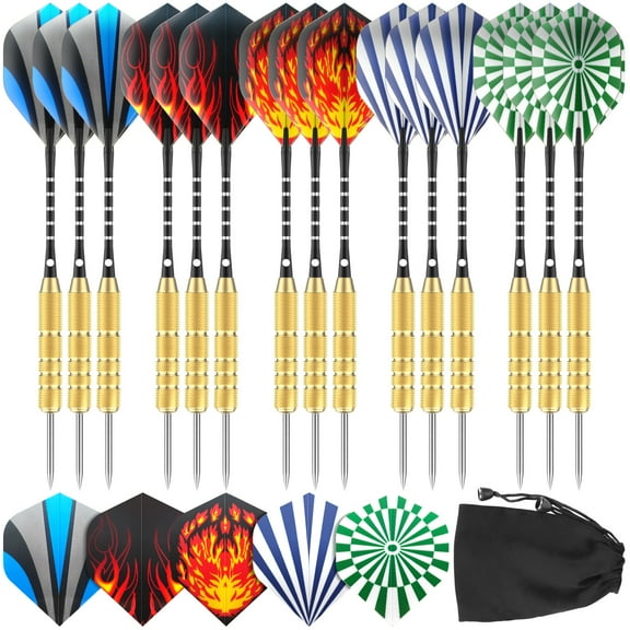 Aokur 15 Packs Steel Tip Darts 18 Grams, Aluminum Shafts and Brass Barrels for Rec Room, Man Cave, Bar and Game Room