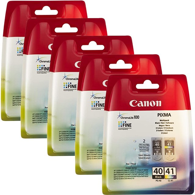 5x Canon Pixma ChromaLife 100 FINE Cartridges PG-40 Black and CL-41 Color Ink for PIXMA Printers
