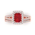 thumbnail image 2 of 1.57 ct Brilliant Emerald Cut Pink Tourmaline 18K Rose Gold Halo Solitaire with Accents Engagement Bridal Wedding Ring Band Set size 8.75, 2 of 7