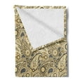 thumbnail image 2 of Paisley Soft Flannel Fleece Throw Blanket, Traditional Pattern with Flowers Leaves with Stripes Artwork Print, Cozy Plush for Indoor and Outdoor Use, 50" x 70", Brown Black and White, by Ambesonne, 2 of 5