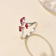 Resizable Mushroom Ring Red Mushrooms Cottagecore Nature Fungi Witchy Aesthetic Jewelry