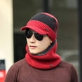 thumbnail image 4 of ZOELNIC Men Winter Warm Hat Scarf Set Knit Visor Beanie Fleece Lined Beanie with Brim Cap, Wine Red, 4 of 4