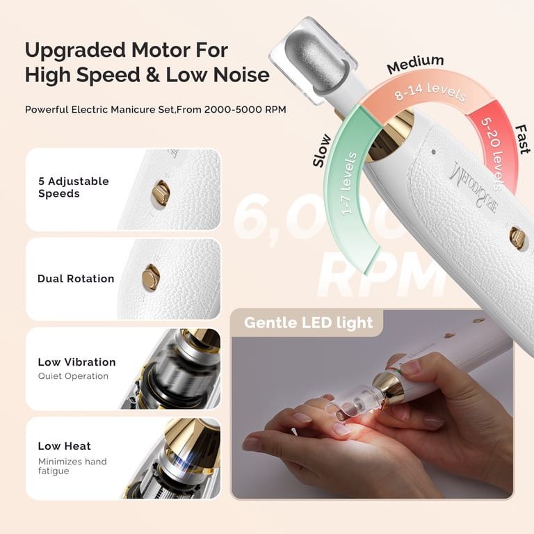 MelodySusie Manicure Pedicure Kit, Electric Nail File, 20 Speeds