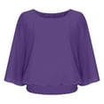 thumbnail image 3 of Lenpel Women's Chiffon Blouses Bell 3/4 Length Sleeve Boat Neck Business Casual Work Tops Loose Tunic Shirts(Purple,Large), 3 of 7