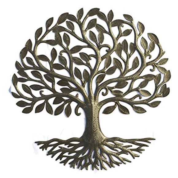 Metal Tree of Life Roots, Large Tree, Rustic Farmhouse Decor, Nature Inspired, Handmade in Haiti, 23 In. x 23 In., Fair Trade Federation Certified
