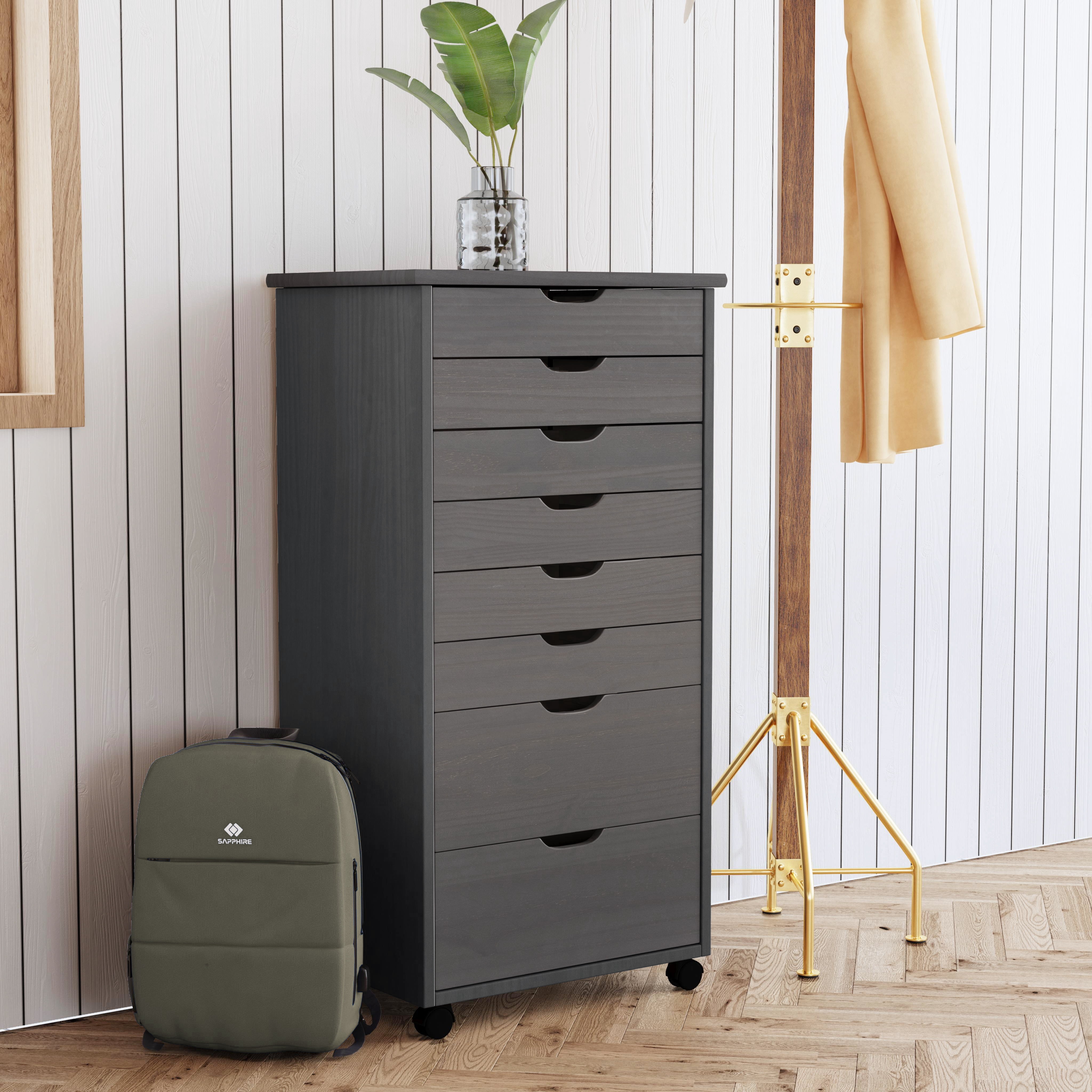 Linon Ansley 8-Drawer Rolling Storage Cart, Gray
