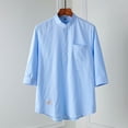 thumbnail image 4 of USNSM Mens Cotton Linen Henley Shirts Long Sleeve Casual Shirt Solid Color Summer Beach Hippie T-Shirt Band Collar Shirt with Pocket Blue L, 4 of 6