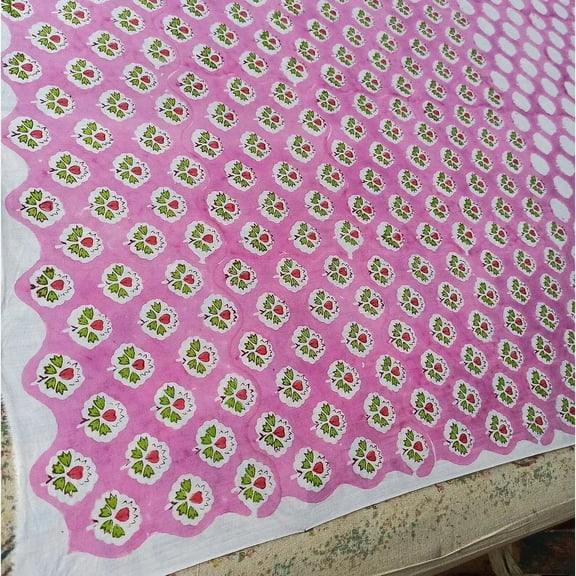 New Era Creation Baby Pink, Indian Hand Block Printed Fabric By The Yard,Table Cover,Farmhouse Decor,Linen Set,Wedding Tablecloth mom Gift