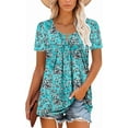 thumbnail image 3 of KISSMODA Womens T Shirts Short Sleeve Pleated Floral Tunic Tops Dressy Casual Crew Neck Summer Boho Tops Blouses, 3 of 5