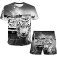 thumbnail image 1 of Trajes de tigre para niños, camisetas de manga corta con estampado de dibujos animados de verano y pantalones cortos, conjunto de dos piezas, ropa informal para niños, trajes 13T Gao Jinjia LED, 1 of 2