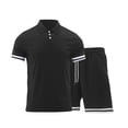 thumbnail image 1 of Camisas de Manga Corta de los Hombres Turn-Down Collar Conjunto de Coincidencia, Conjunto Corto de los Hombres de Poliéster Ligero, 1 of 5