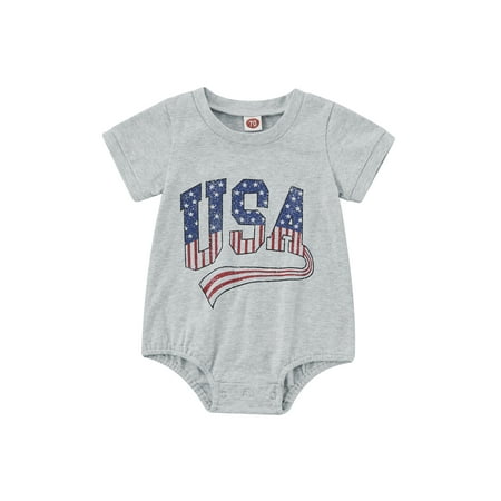 

Canrulo My First 4th of July Romper Newborn Baby Boys Girls Letter Short Sleeve Jumpsuit Independence Day Outfits Gray 6-12 Months
