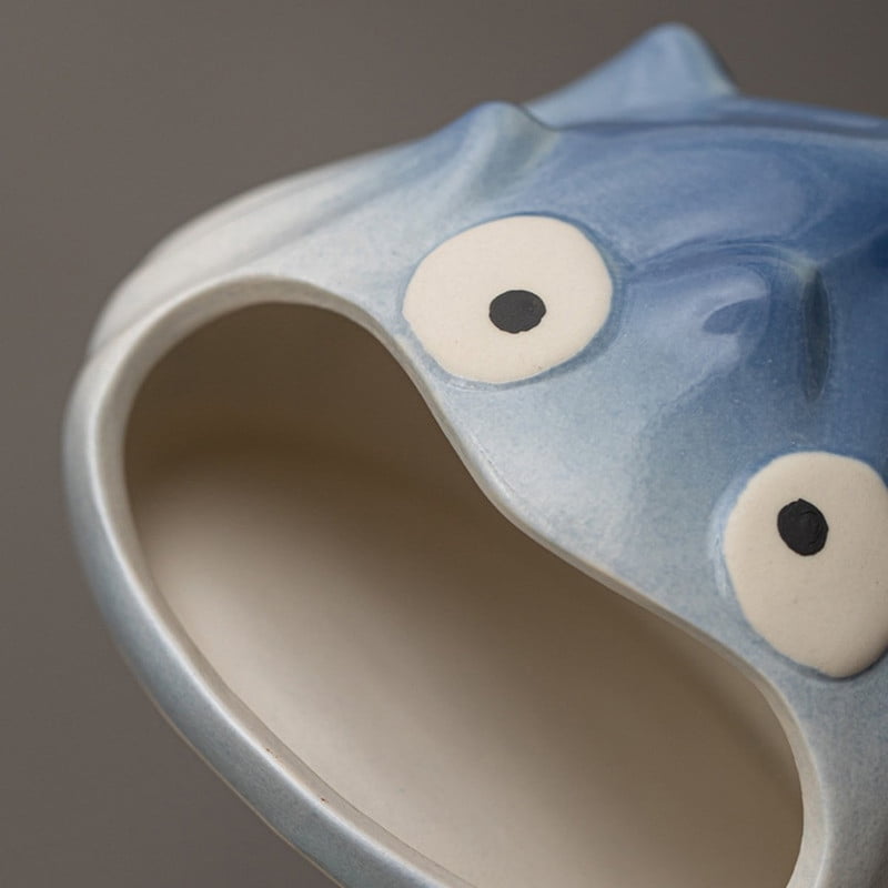 Cute Red Monster Palo Santo Holder Incense Burner - Ceramic Cartoon Holder for Holy Wood Sticks/Cones | Fun Decor for Energy Cleansing, Meditation, Bedroom & Desk (Gradient Blue-Orange Glaze)