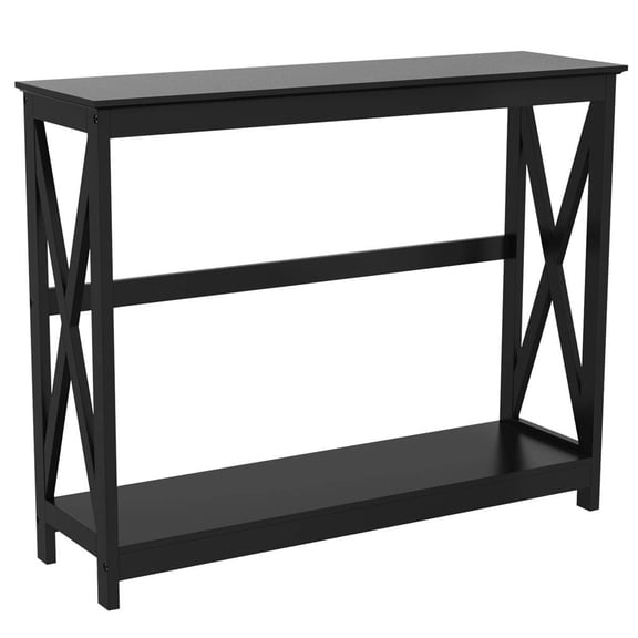 Console Sofa Table, 2-Tier Narrow Entry Hall Table with Storage Shelf for Living Room Entryway Hallway, Modern X-Design for Small Spaces, Black