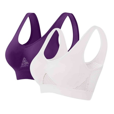 Womens Bras Push up 2pc Breathable Sports Bra Ladies Workout Mesh Brassiere Soft Comfy Wireless Bra Push up Balconette with Removable Pads Purple S