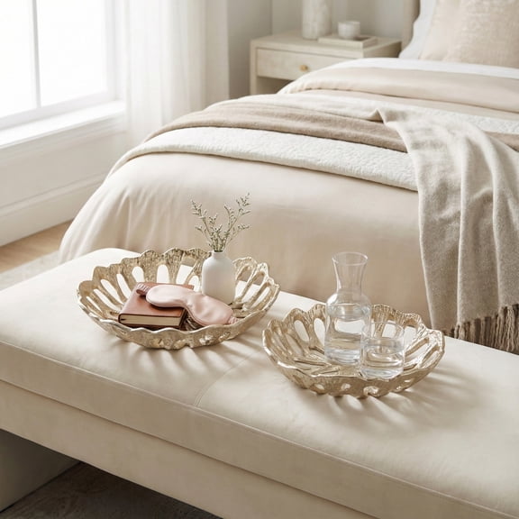 Flower Openwork Decorative Bowls - Stylish Coffee Table, Centerpiece Table Display, and Kitchen Counter Accent - Use as Trinket Dish, Candy Bowl, or Modern Home Decor Accents - Set of 2, 3", Gold