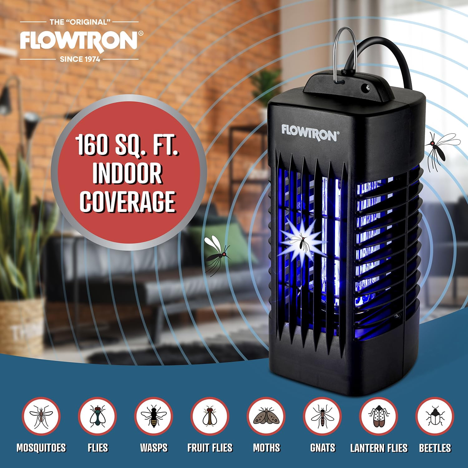 Flowtron Indoor Bug Zapper 1000V UV Light Mosquito & Fly Trap Plug-In for Home 160 Sq Ft