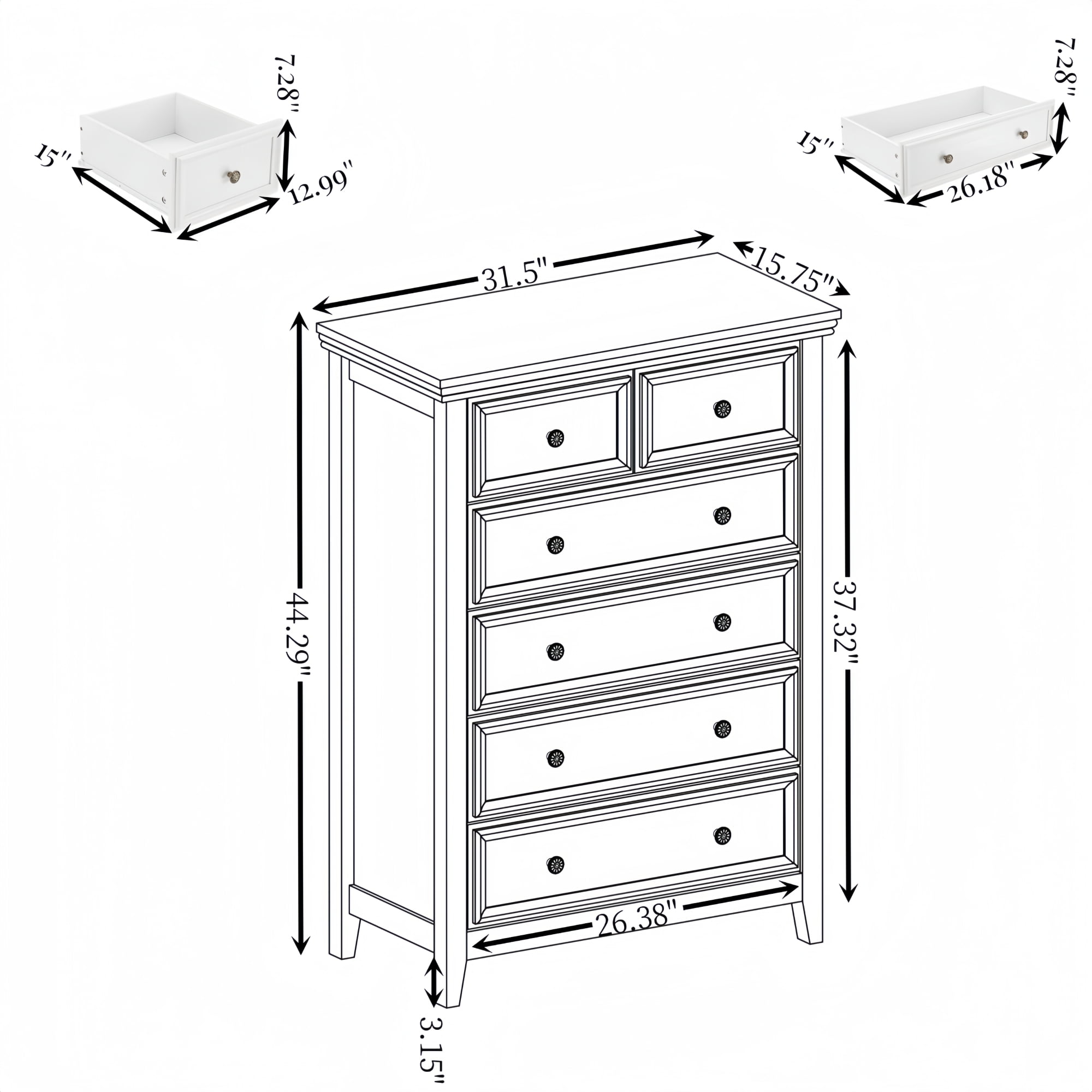 Leumius 6 Drawers Dresser,Modern Tall Chest of Drawers Closet Organizers and Storage Clothes Storage Drawers Cabinet for Living Room,Bedroom,White