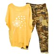 thumbnail image 2 of Dazajoo Summer Sets Women 2 Piece Outfits Linen Cotton Round Neck Half Sleeve Graphic Tees and Camo Capri Pants Suits 2025 Dressy Casual Loungewear,Yellow,L, 2 of 3