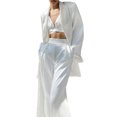 thumbnail image 3 of Sunloudy Trajes de color sólido para mujer, tops de sostén con cuello halter amarrado, abrigo de traje con cinturón de solapa de manga larga, pantalones de pierna recta Sunloudy moda, 3 of 8