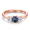 thumbnail image 3 of Gem Stone King 18K Rose Gold Plated Silver Blue Mystic Topaz and White Topaz Engagement Ring for Women | 1.16 Cttw | Round 5MM | Gemstone November Birthstone | Size 9, 3 of 6