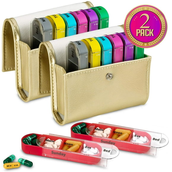 Pill Splitters and Pill Cutters - (Pack of 2) with V- Grip for Big and Small Medications - Easily Cut Pills, Splitter | Cutter and Crusher with Pill Holder Case