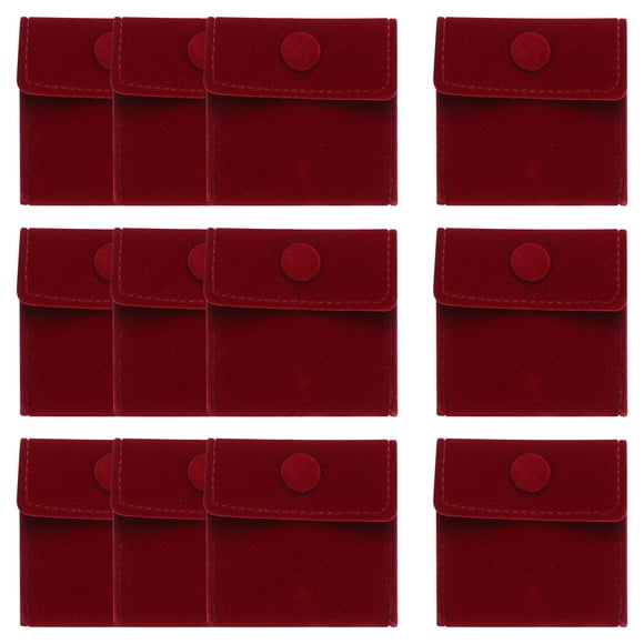 12 bolsas de joyería de terciopelo con botón a presión de 2.8x2.8 pulgadas para anillos, collares, pulseras, aretes y relojes, rojo profundo