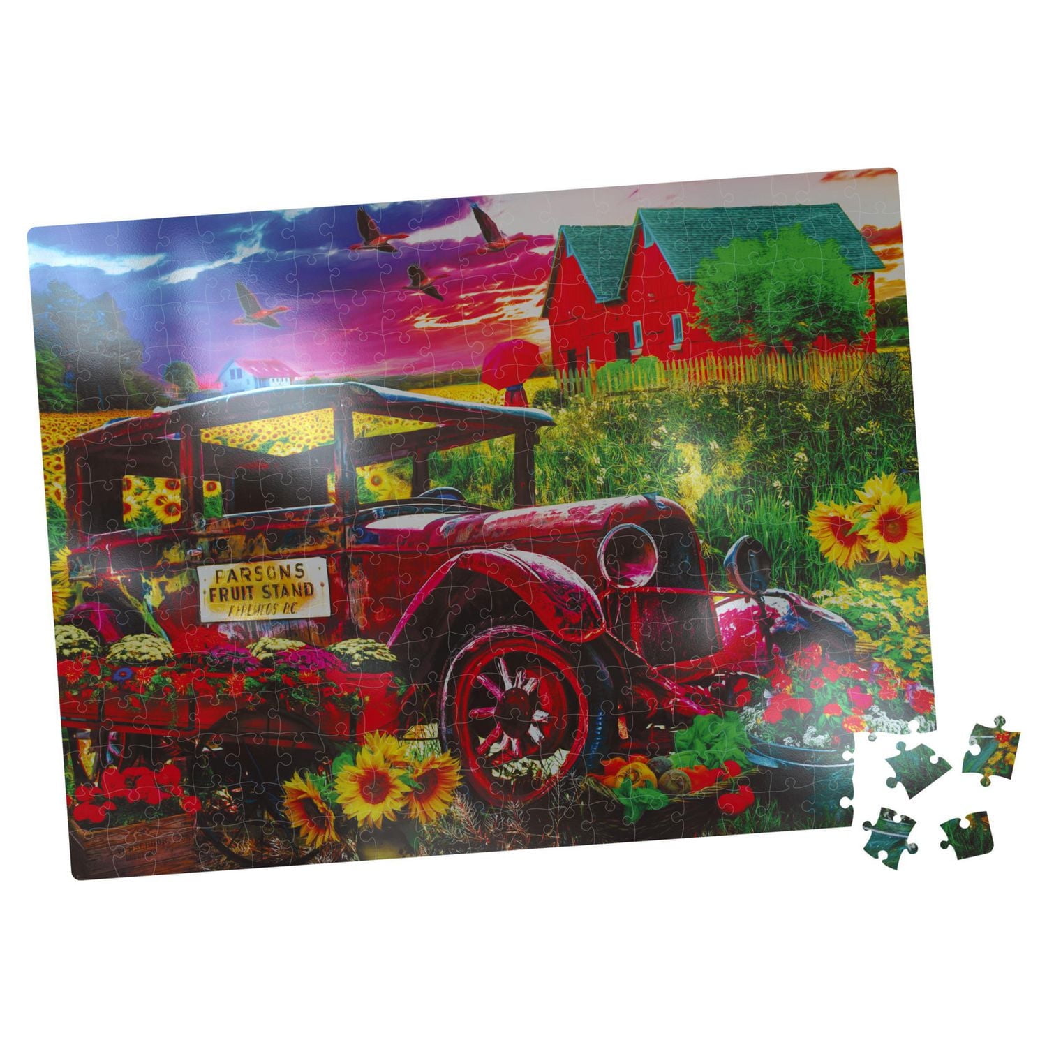 500-Piece Jigsaw Puzzle with Foil Accents, Country Market Painting
