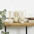 thumbnail image 2 of CosmoLiving by Cosmopolitan 11", 12", 12"H Abstract Cream Metal Vase with Varying Shapes and Geometric Gold Handles, Set of 3, 2 of 11