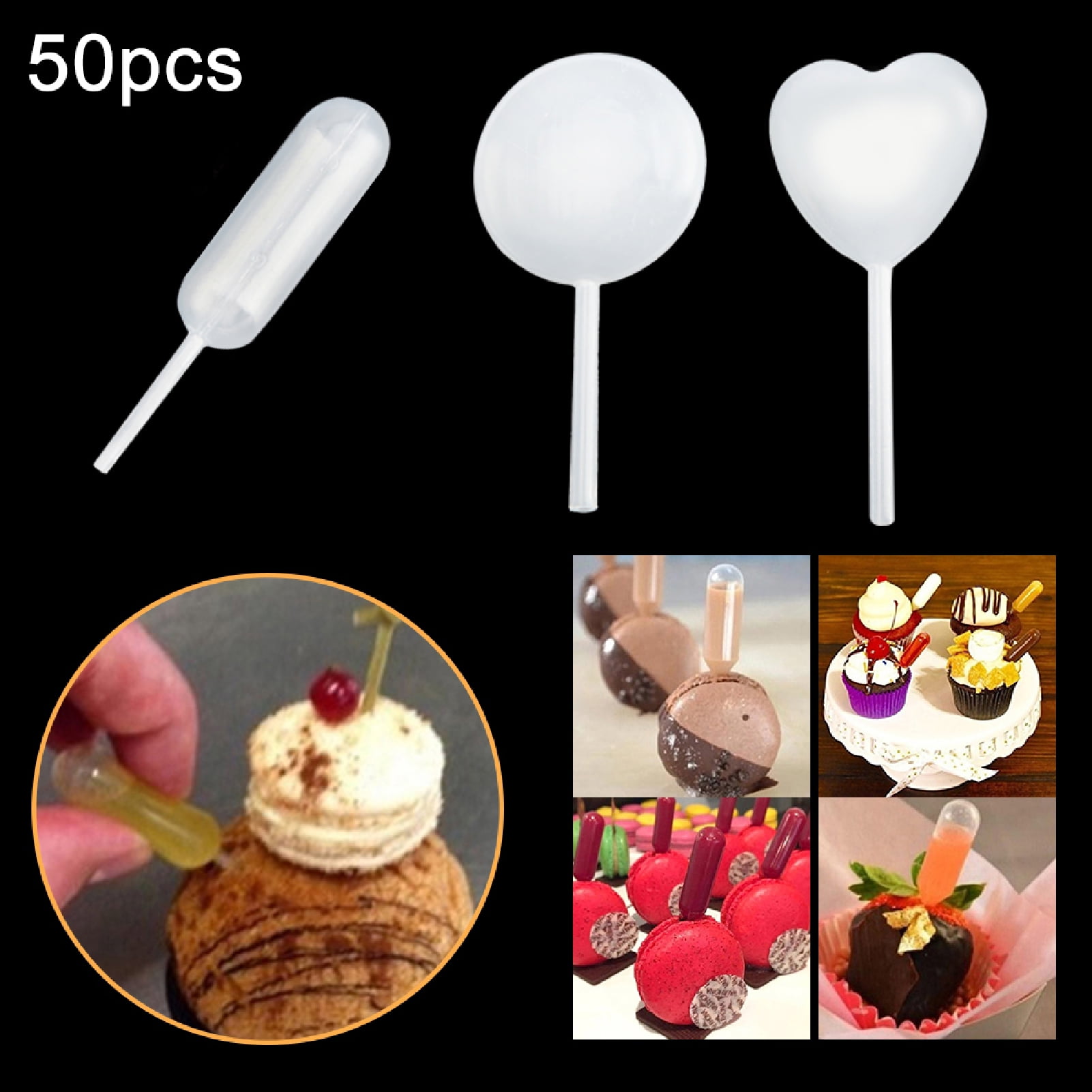 50pcs 4ml plastic pipette heart-shaped round rectangular plastic extrusion pipette is suitable for chocolate cupcakes and strawberries 