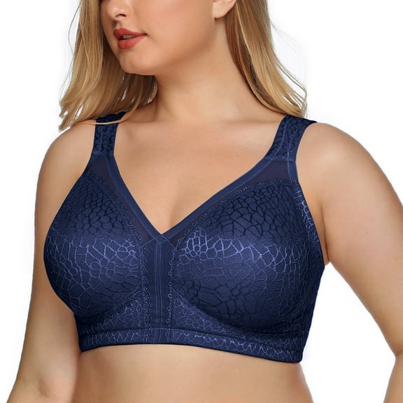 Exerin Women's Full Coverage Plus Size Comfort Double Support Unpadded Wirefree Minimizer Bra(Blue,48DD)