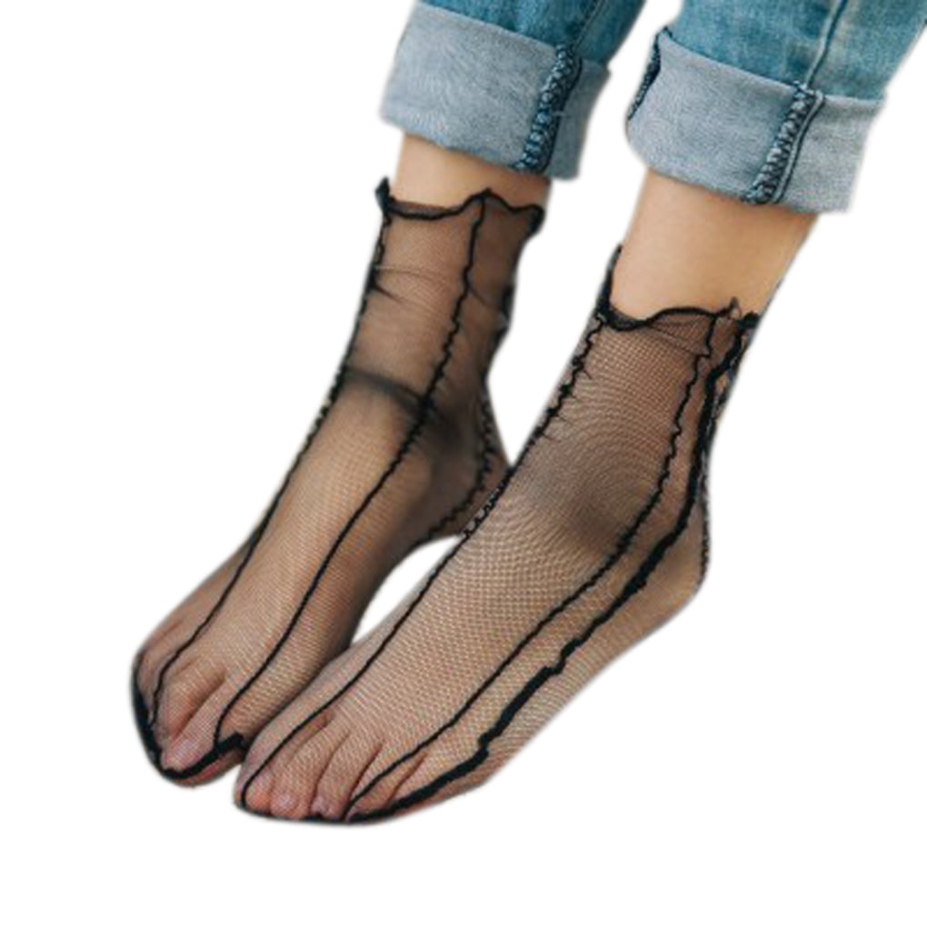 Girls Women Mesh Lace Fish Net Short Socks Invisible Liner Elastic Sock 